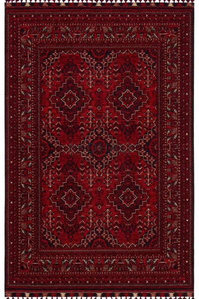 BUHARI BHR 05 RED Afgan / Yağcıbedir Desenli Hav Toz Vermez Yıkanabilir Kaymaz İnce Dokuma Halı