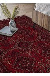 BUHARI BHR 05 RED Afgan / Yağcıbedir Desenli Hav Toz Vermez Yıkanabilir Kaymaz İnce Dokuma Halı