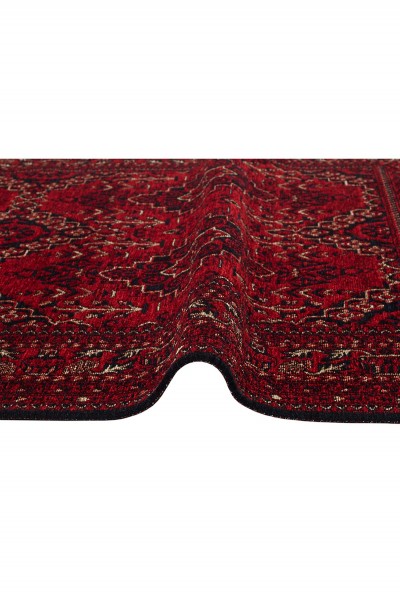 BUHARI BHR 05 RED Afgan / Yağcıbedir Desenli Hav Toz Vermez Yıkanabilir Kaymaz İnce Dokuma Halı