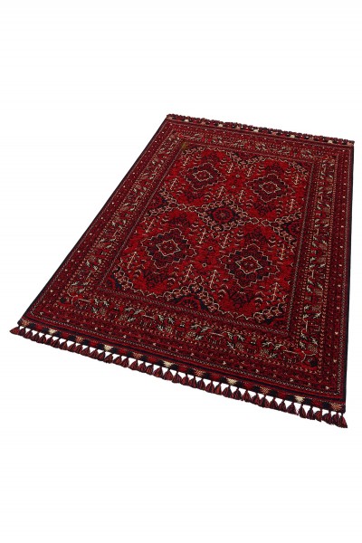 BUHARI BHR 05 RED Afgan / Yağcıbedir Desenli Hav Toz Vermez Yıkanabilir Kaymaz İnce Dokuma Halı