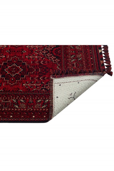 BUHARI BHR 05 RED Afgan / Yağcıbedir Desenli Hav Toz Vermez Yıkanabilir Kaymaz İnce Dokuma Halı