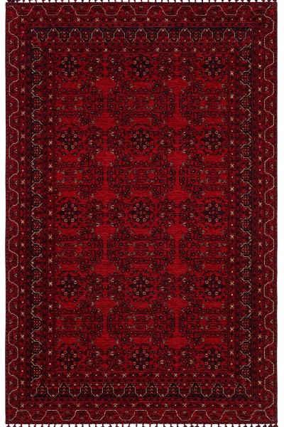 BUHARI BHR 02 RED Afgan / Yağcıbedir Desenli Hav Toz Vermez Yıkanabilir Kaymaz İnce Dokuma Halı