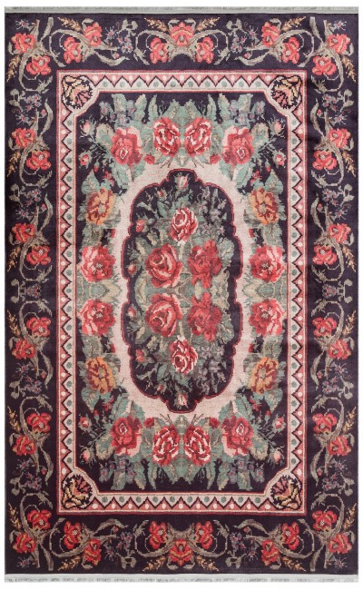 Eko halı-ANTIQUE ATK 03 BLACK-Kolay kullanımlı Kaymaz Karabağ ve Antik Desenlere Sahip Yıkanabilir Makine Halısı