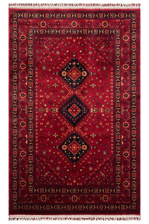 NOSTALJI 961 RED Afgan / Yağcıbedir Desenli El Emeği ile Özel Tezgahlarda Üretilen Tensel Uşak Halısı
