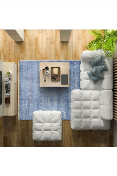 ZARA ZR 06 BLUE Otantik Desenli Özel Hav Vermeyen ve Kolay Temizlenebilir Tensel Kullanılarak El Emeği ile Özel Tezgahlarda Üretilen Modern Uşak Halısı